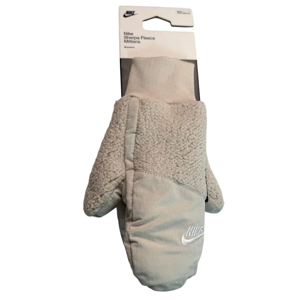 Nike Sherpa Fleece Mittens Womens XS/S Oatmeal Bone NEW